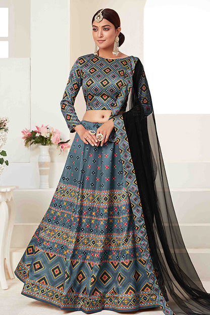 Slate Blue Colour Silk Designer Lehenga Choli