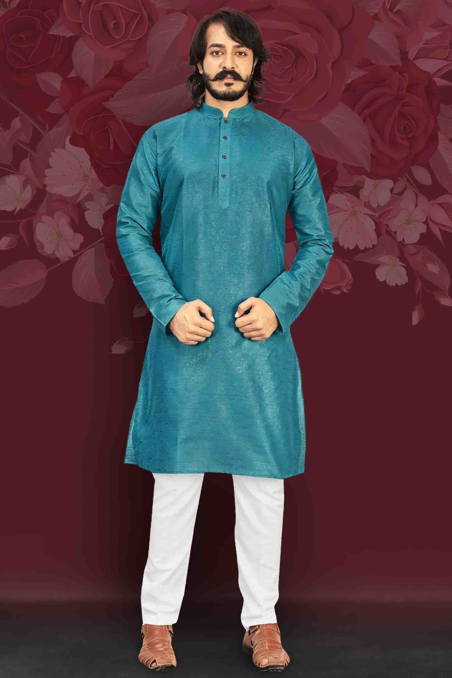 Teal Blue Colour Kurta Pajama In Art Silk VSKP1210012