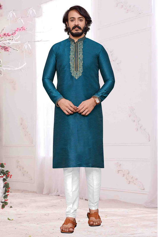 Teal Blue Colour Kurta Pajama In Art Silk VSKP1210091