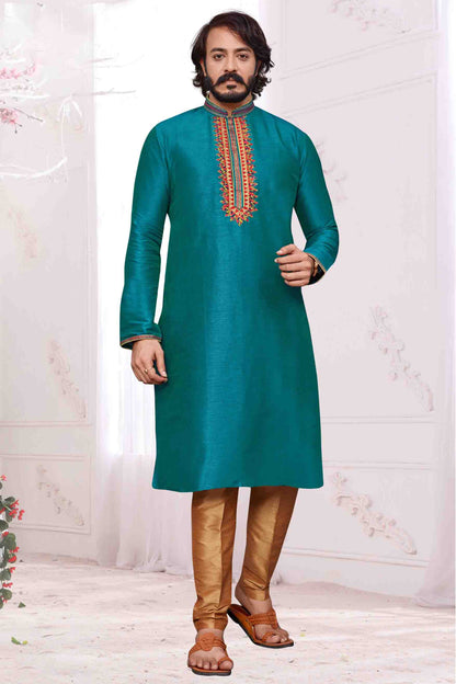 Teal Blue Colour Kurta Pajama In Art Silk VSKP1210095