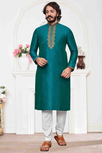 Teal Blue Colour Kurta Pajama In Art Silk VSKP1210105