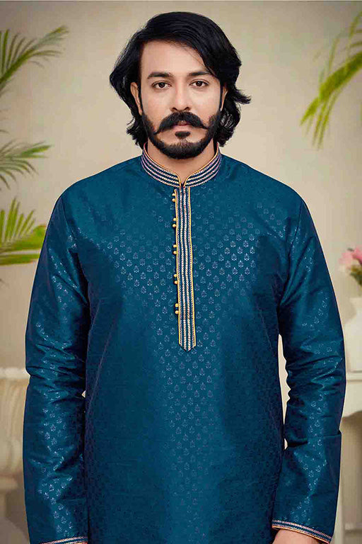 Teal Blue Colour Kurta Pajama In Silk VSKP1210235
