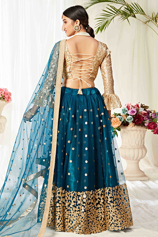 Teal Colour Net Designer Lehenga Choli VSLC1240009