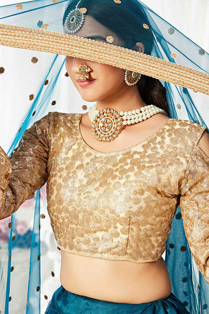 Teal Colour Net Designer Lehenga Choli VSLC1240009