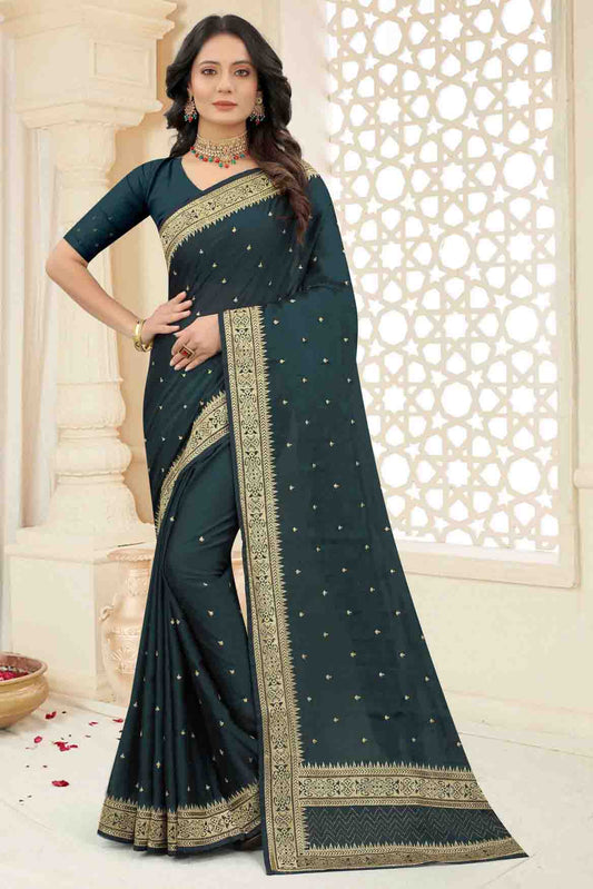 Teal Colour Rangoli Silk Embroidery Saree VSSD1120963