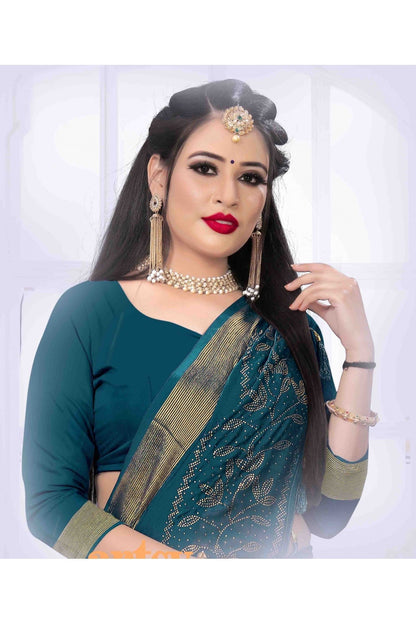 Teal Colour Silk Satin Designer Saree VSSD1120630