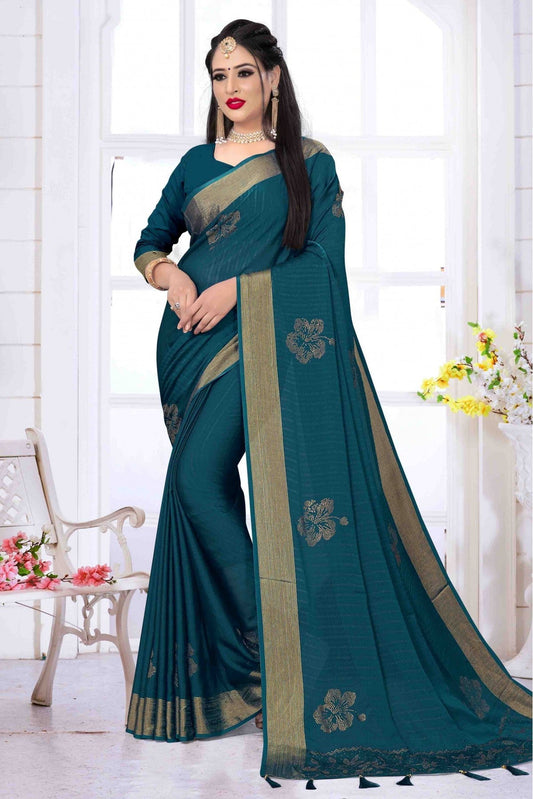 Teal Colour Silk Satin Designer Saree VSSD1120630