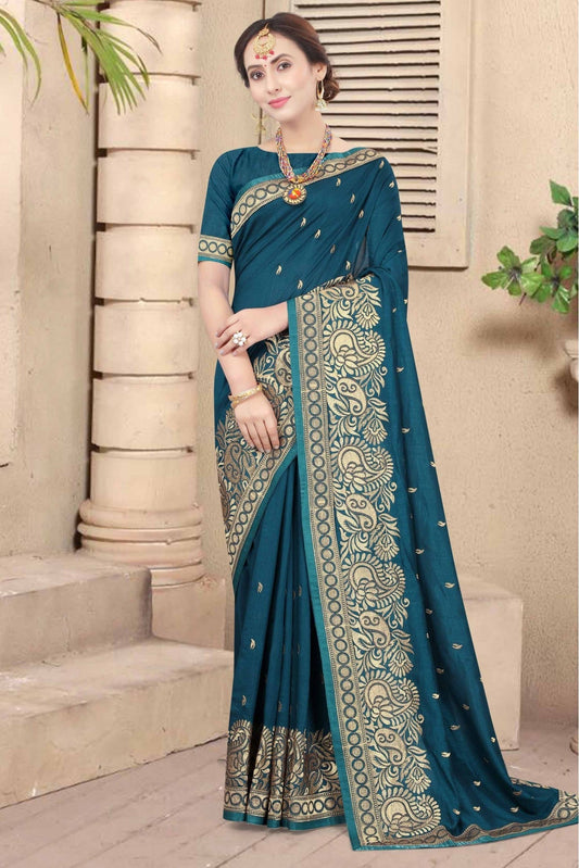 Teal Colour Vichitra Silk Designer Saree VSSD1120677