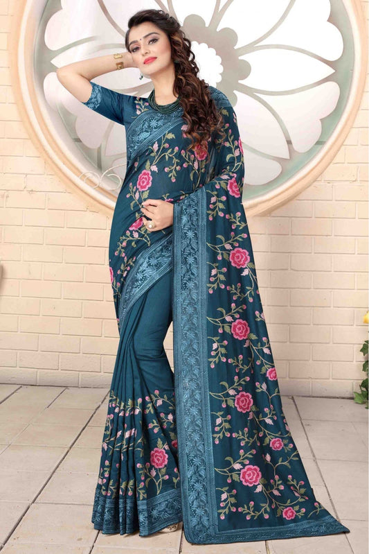 Teal Colour Vichitra Silk Designer Saree VSSD1120721