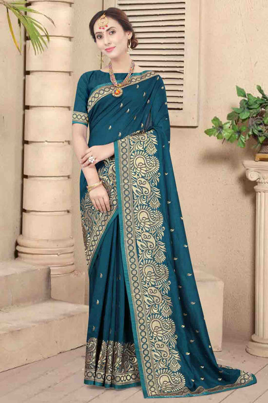 Teal Colour Vichitra Silk Embroidery Saree VSSD1120956