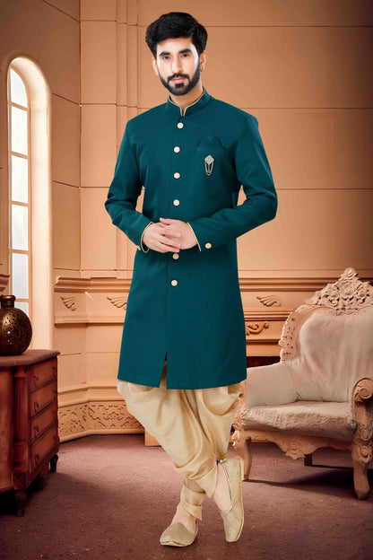 Teal Green Colour Indo Western In Terry Rayon Fabric VSSH1130137