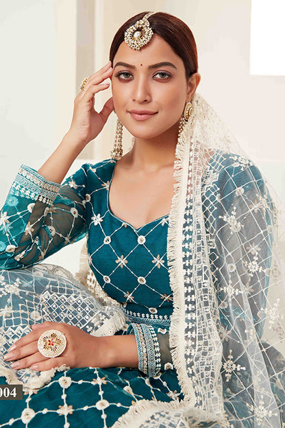 Teal Green Colour Net Designer Lehenga Choli VSLC1240020