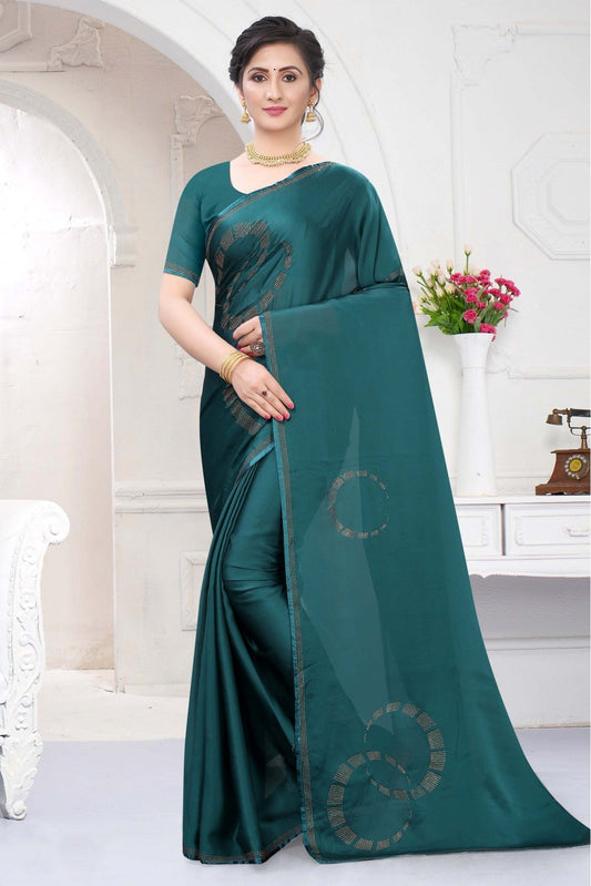 Teal and Blue Colour Satin Designer Saree VSSD1120670