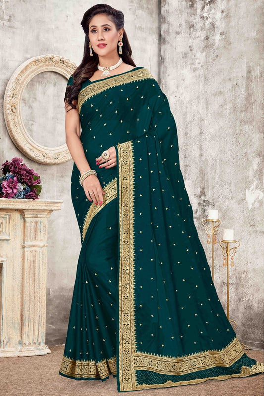 Teal and Green Colour Rangoli Silk Designer Saree VSSD1120691