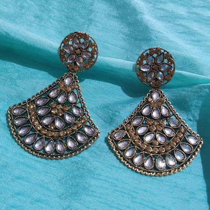 Vastradi Alloy Crystal Fan Stone Work Earring in White Colour VSER1200005