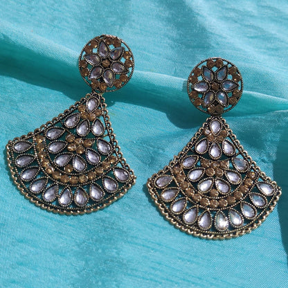 Vastradi Alloy Crystal Fan Stone Work Earring in White Colour VSER1200005