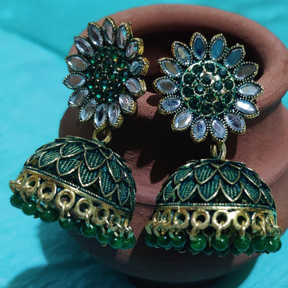 Vastradi Alloy Golden Traditional Jhumka in Green Colour VSER1200046