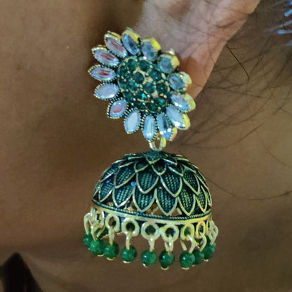 Vastradi Alloy Golden Traditional Jhumka in Green Colour VSER1200046