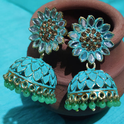 Vastradi Alloy Golden Traditional Jhumka in Sky Blue Colour VSER1200041