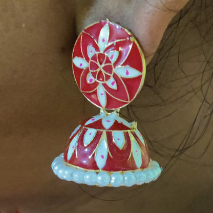 Vastradi Alloy Minakari White Beads Jhumki in Red Colour VSER1200011
