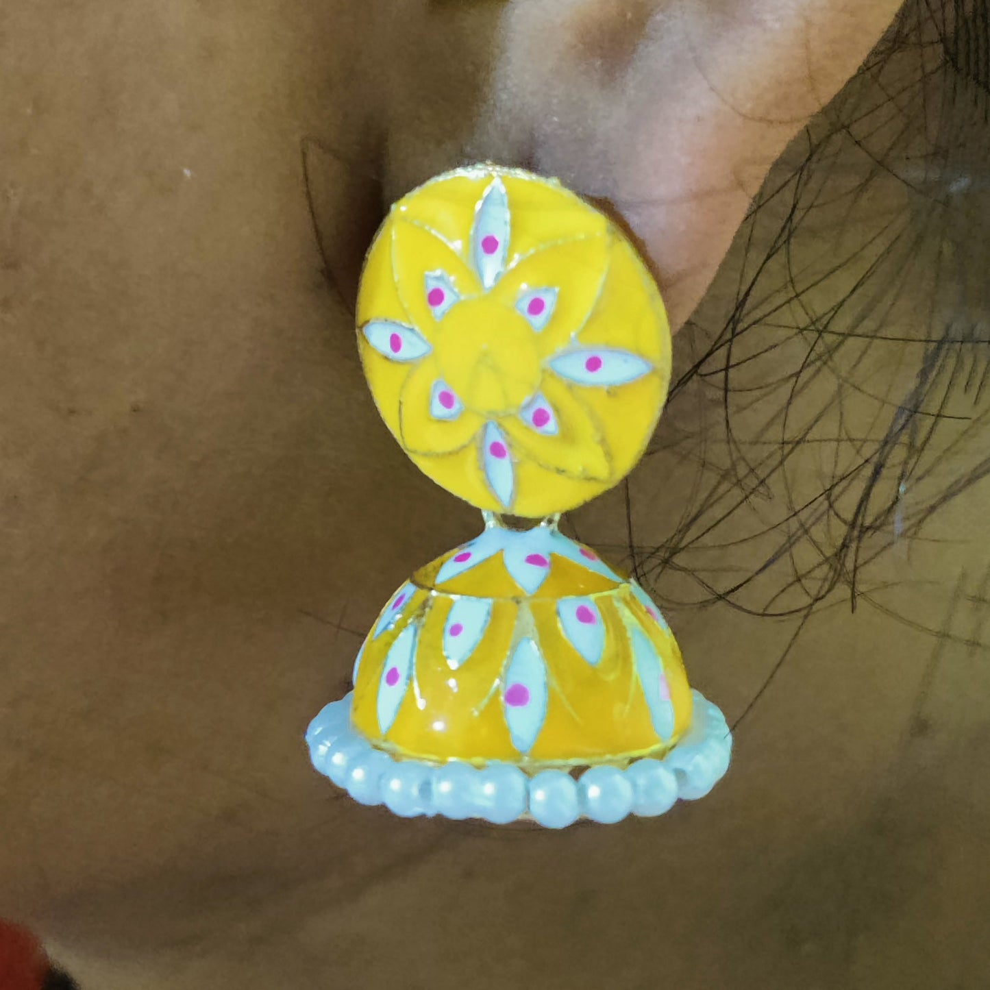 Vastradi Alloy Minakari White Beads Jhumki in Yellow Colour VSER1200017