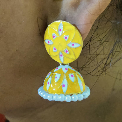 Vastradi Alloy Minakari White Beads Jhumki in Yellow Colour VSER1200017