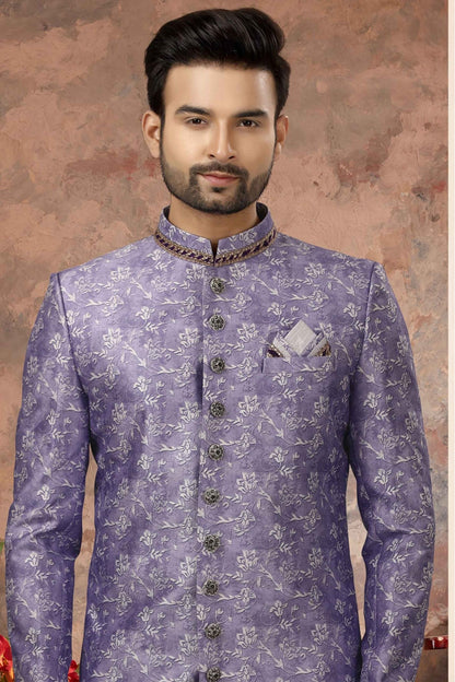 Violet Colour Jacquard Digital Print Sherwani VSSH1040336