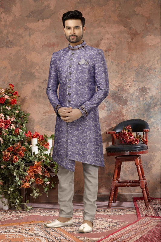 Violet Colour Jacquard Digital Print Sherwani VSSH1040336