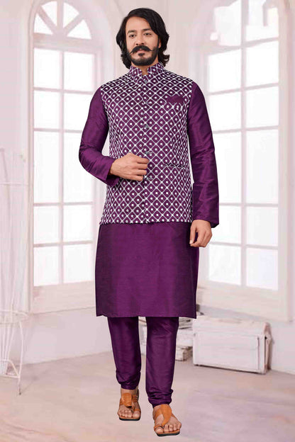 Violet Colour Kurta Pajama With Jacket In Art Silk VSKP1210402