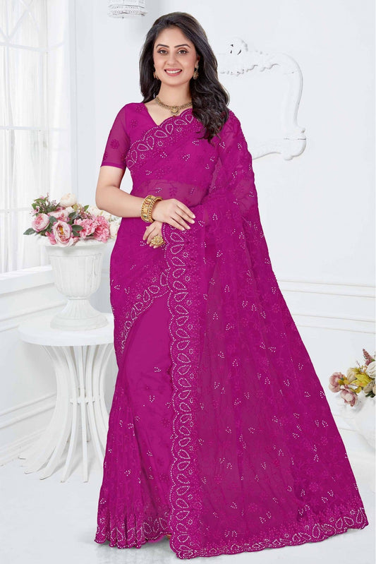 Violet Colour Net Designer Saree VSSD1090343