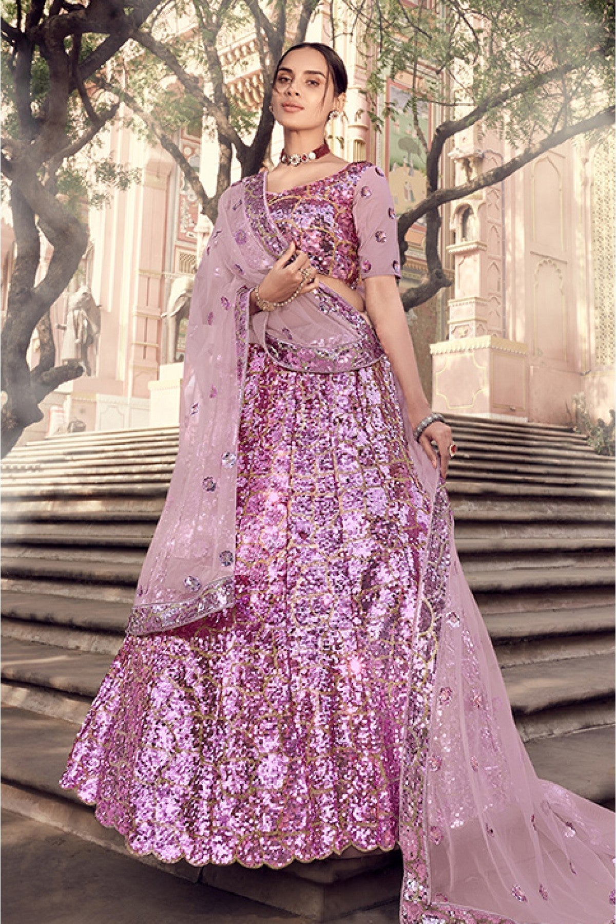 Violet Colour Soft Net Sequins Work Lehenga Choli VSLC1080519