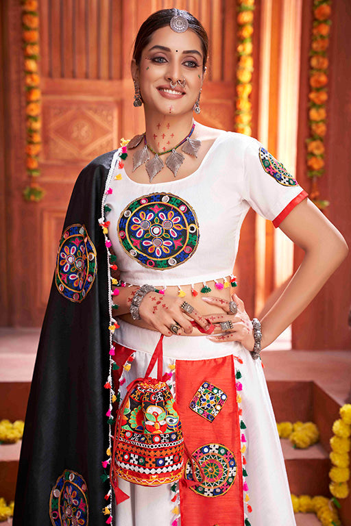 White Colour Art Silk Navratri Lehenga Choli VSLC1240072