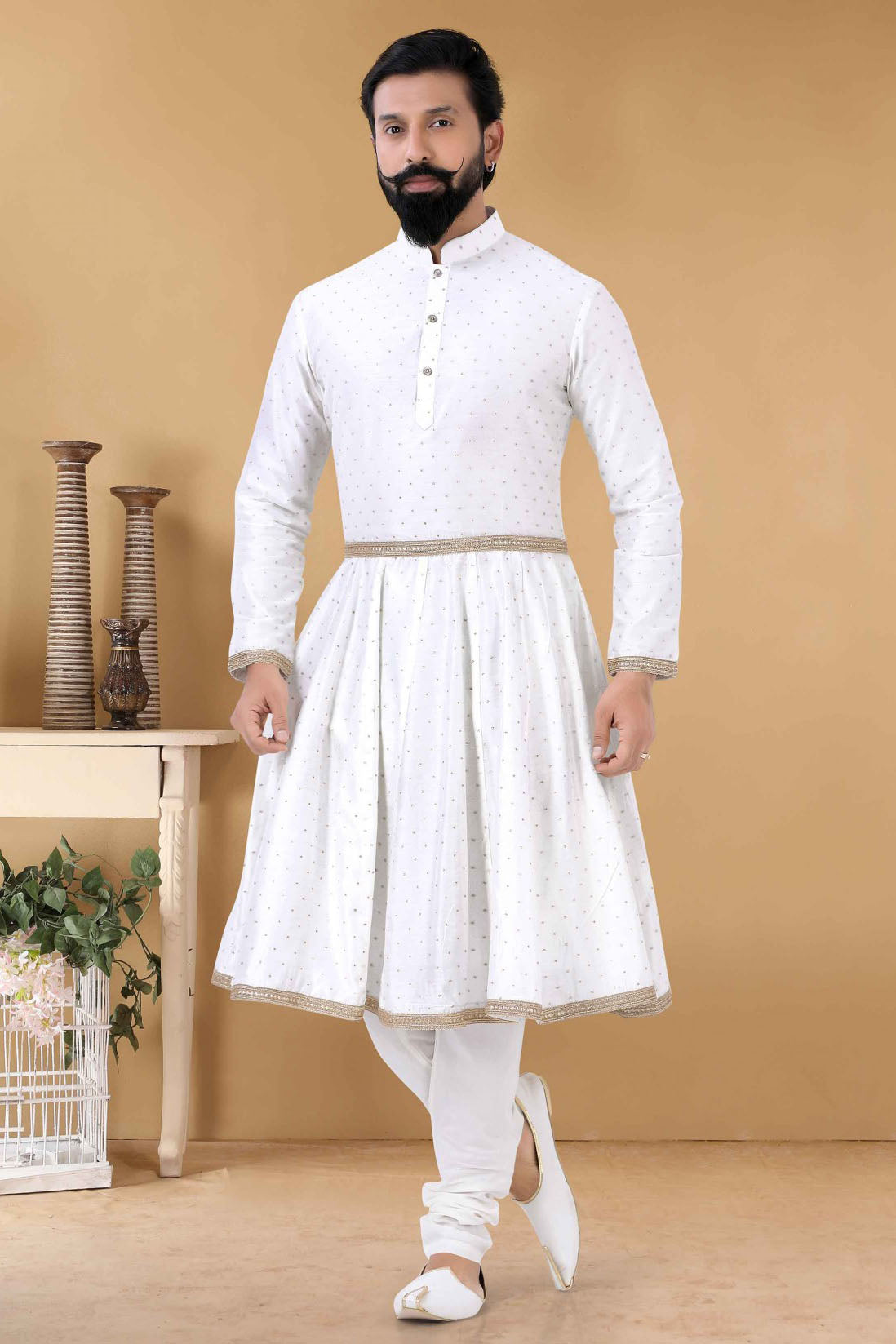 White Colour Chanderi Silk Kurta Pajama VSKP1130106