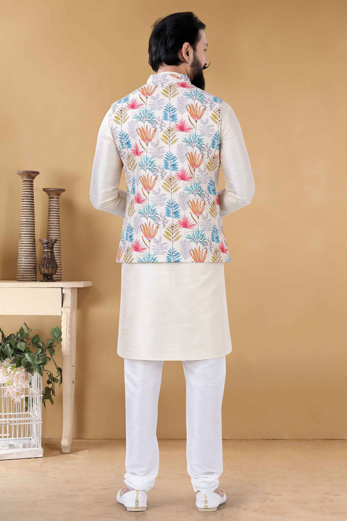 White Colour Cotton Kurta Pajama With Jacket VSKP1130092