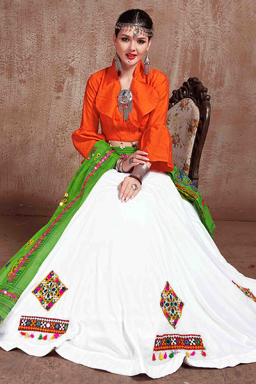 White Colour Cotton Navratri Lehenga Choli VSLC1240085