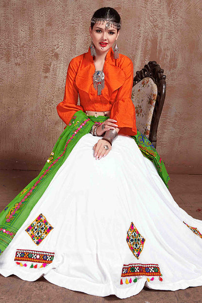 White Colour Cotton Navratri Lehenga Choli VSLC1240085