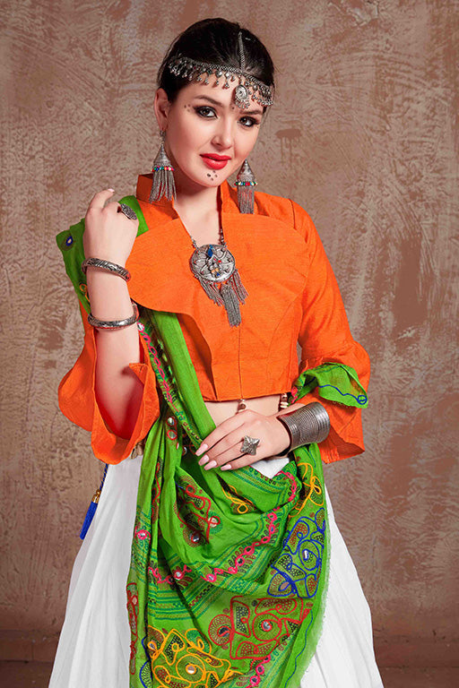 White Colour Cotton Navratri Lehenga Choli VSLC1240085