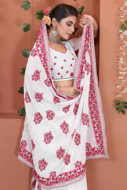 White Colour Georgette Designer Saree VSSD1090532