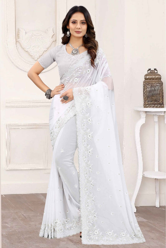 White Colour Georgette Designer Saree VSSD1120849