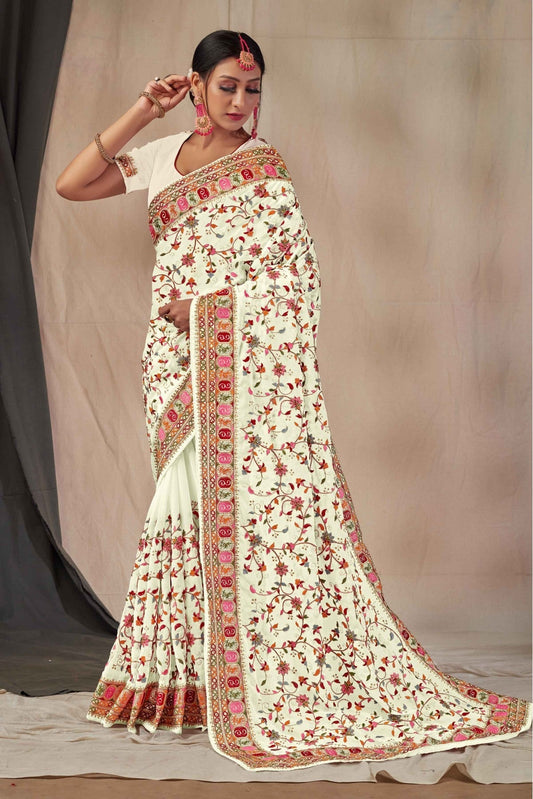 White Colour Georgette Embroidery Saree VSSD1120897