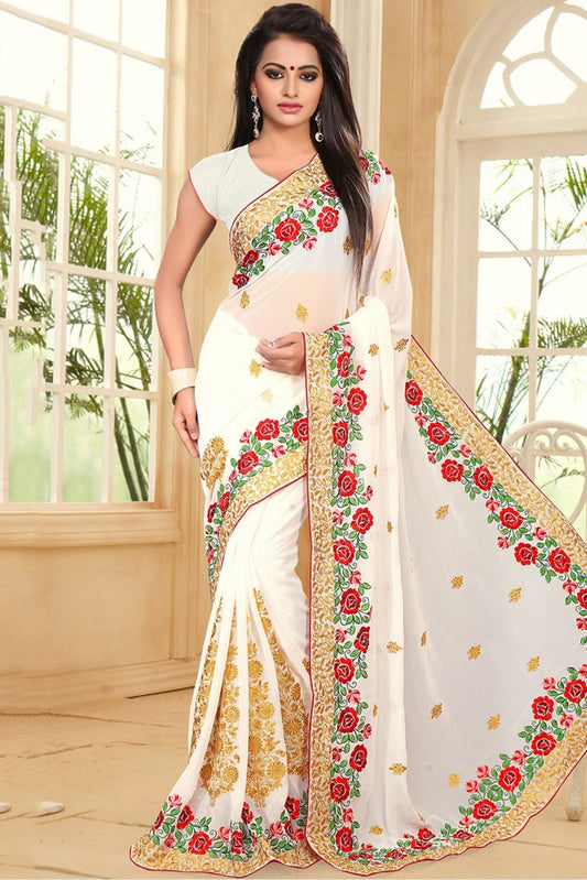 White Colour Georgette Party Wear Saree VSSD1120400