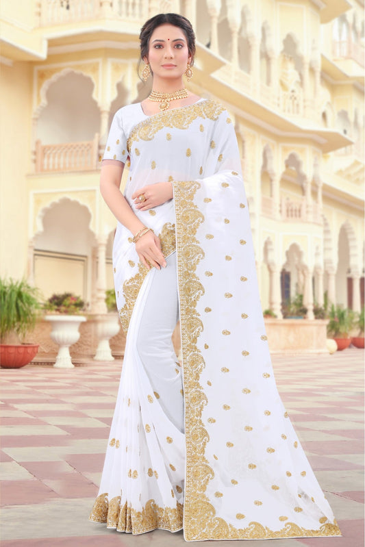 White Colour Georgette Resham Work Saree VSSD1090425