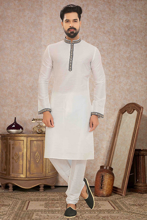 White Colour Kurta Pajama In Dupion Silk VSKP1210133