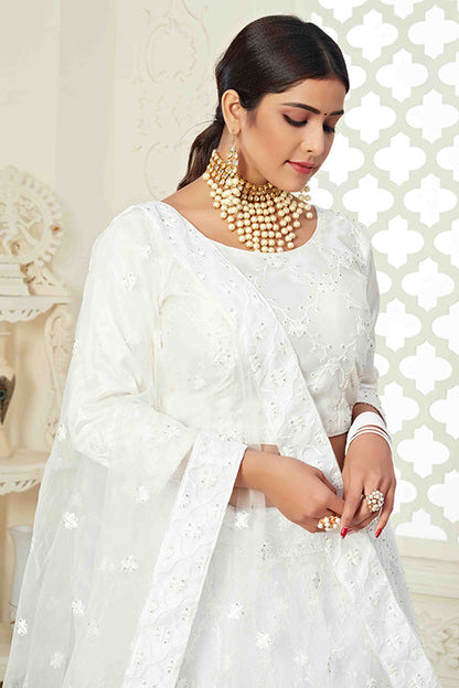 White Colour Net Designer Lehenga Choli VSLC1240034