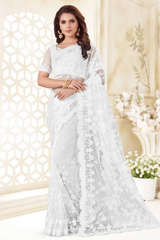 White Colour Net Designer Saree VSSD1090049