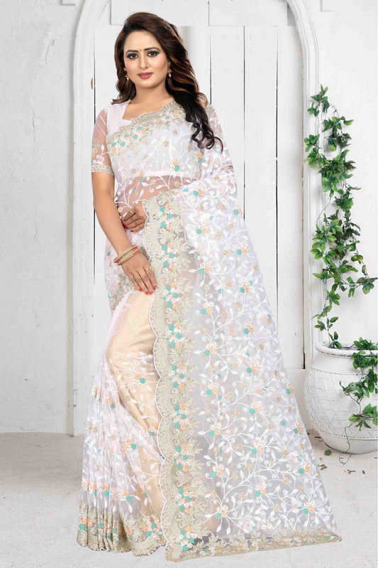 White Colour Net Designer Saree VSSD1090079