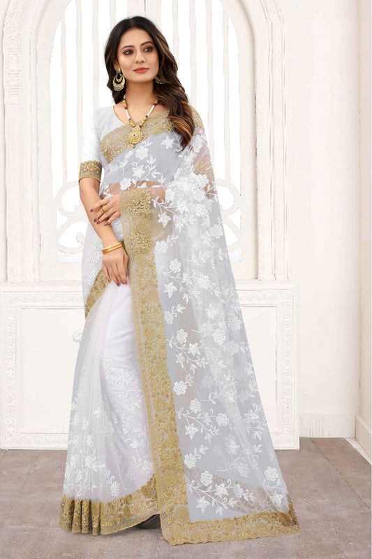 White Colour Net Designer Saree VSSD1120839