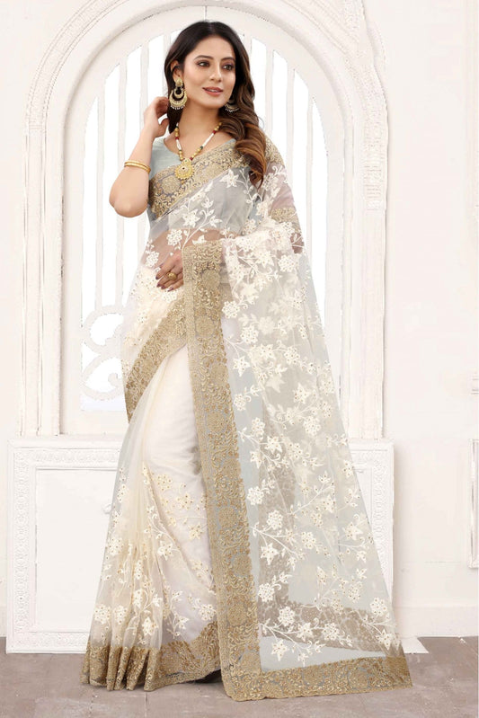 White Colour Net Designer Saree VSSD1120845