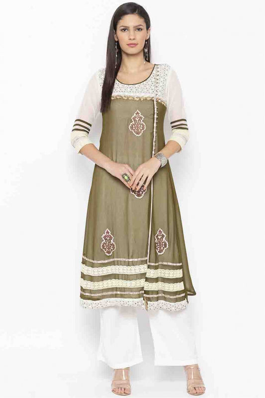 White Colour Plus Size Georgette Embroidery Kurti