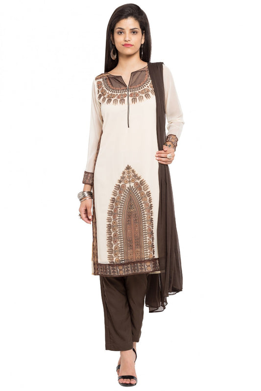 White Colour Plus Size Stitched Faux Georgette Pant Style Suit VSSS1070163